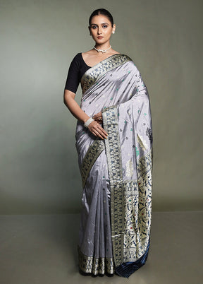 Grey Handloom Assam Pure Silk Saree With Blouse Piece