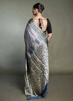 Grey Handloom Assam Pure Silk Saree With Blouse Piece