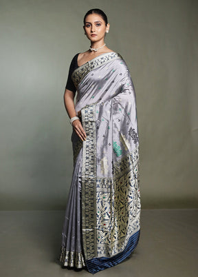 Grey Handloom Assam Pure Silk Saree With Blouse Piece