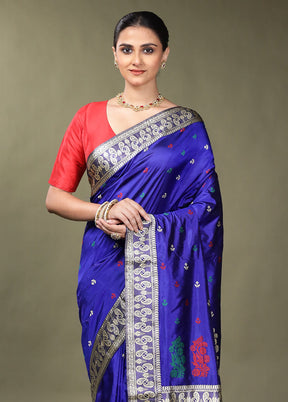Blue Handloom Assam Pure Silk Saree With Blouse Piece