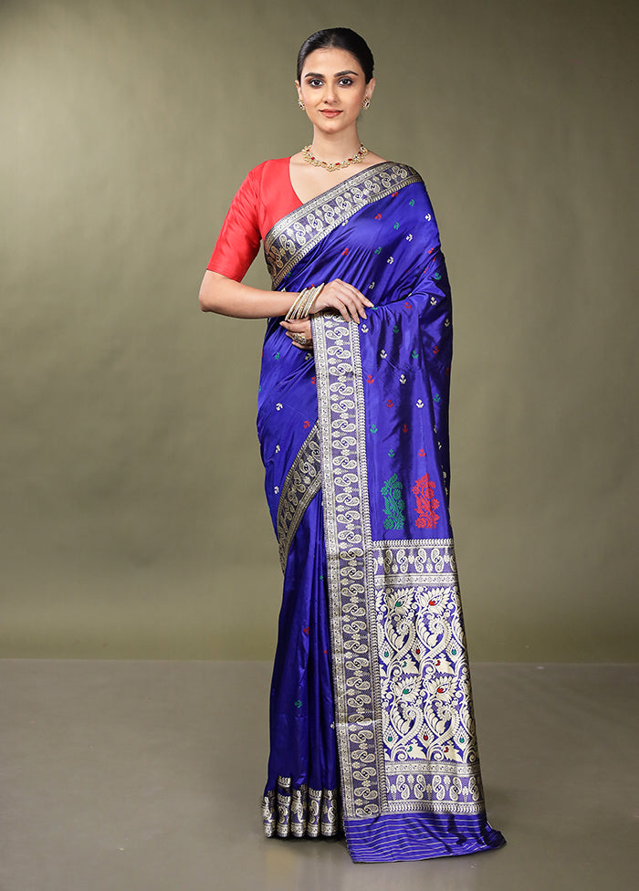 Blue Handloom Assam Pure Silk Saree With Blouse Piece