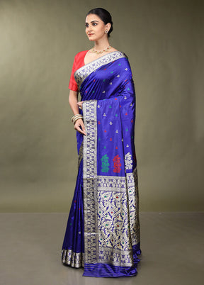 Blue Handloom Assam Pure Silk Saree With Blouse Piece