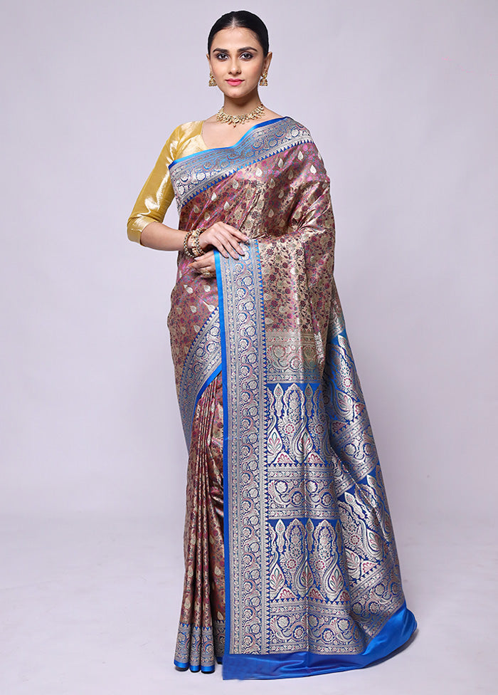 Brown Tanchoi Silk Saree With Blouse Piece