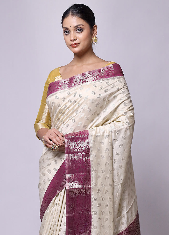 Cream Handloom Dupion Pure Silk Saree With Blouse Piece