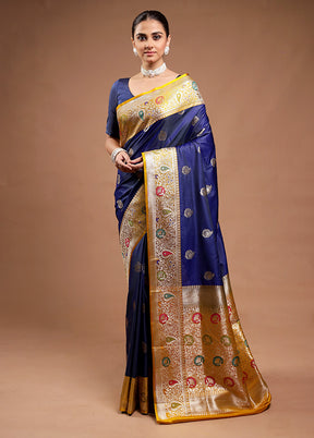 Blue Katan Silk Saree With Blouse Piece