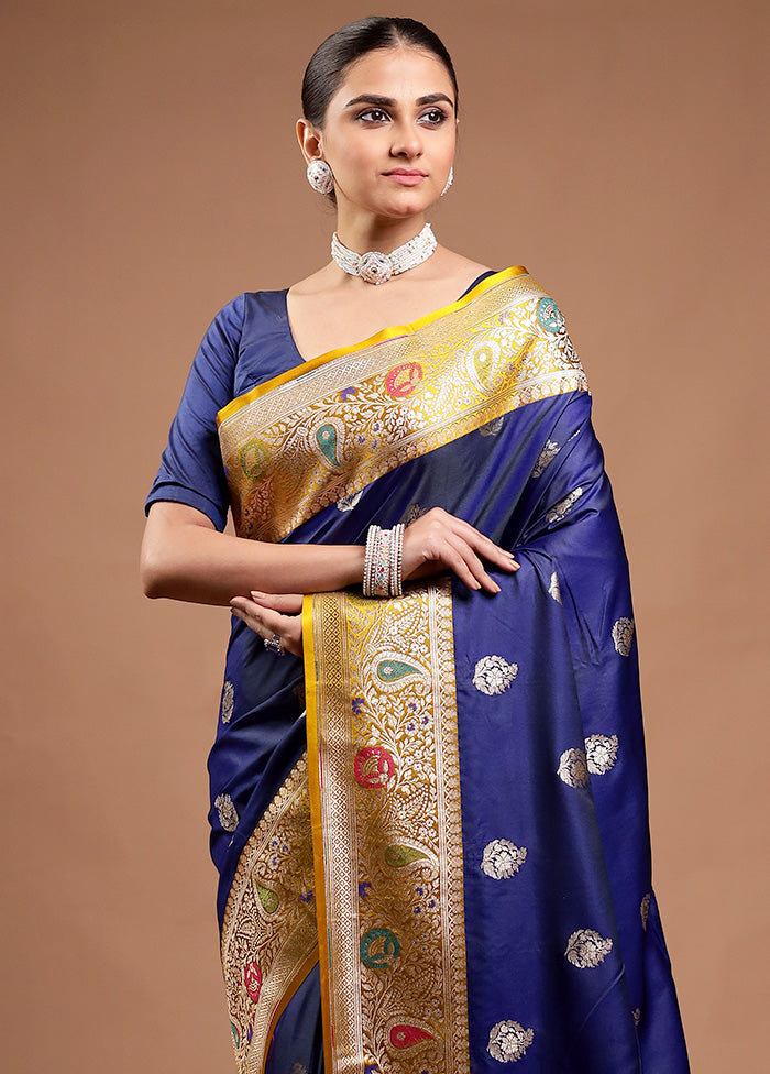 Blue Katan Silk Saree With Blouse Piece