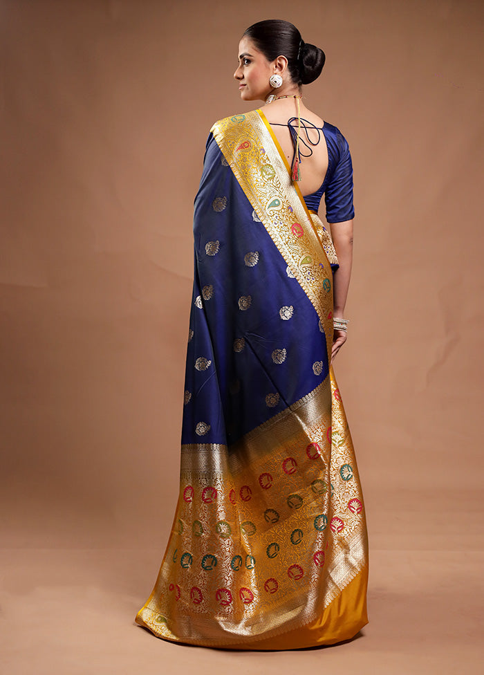 Blue Katan Silk Saree With Blouse Piece