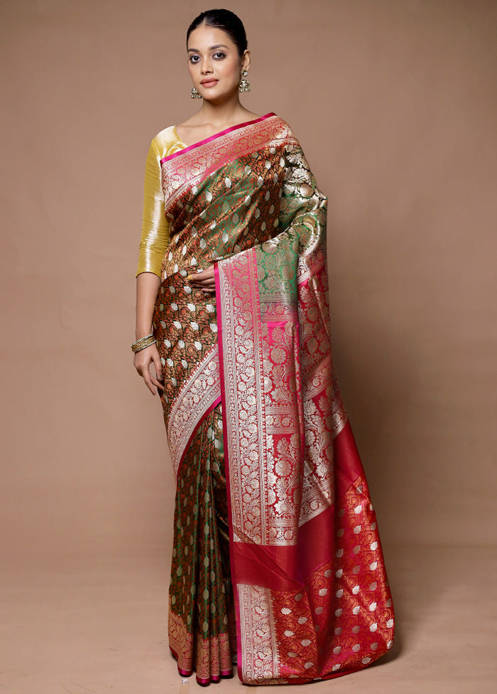 Green Handloom Tanchoi Pure Silk Saree With Blouse Piece