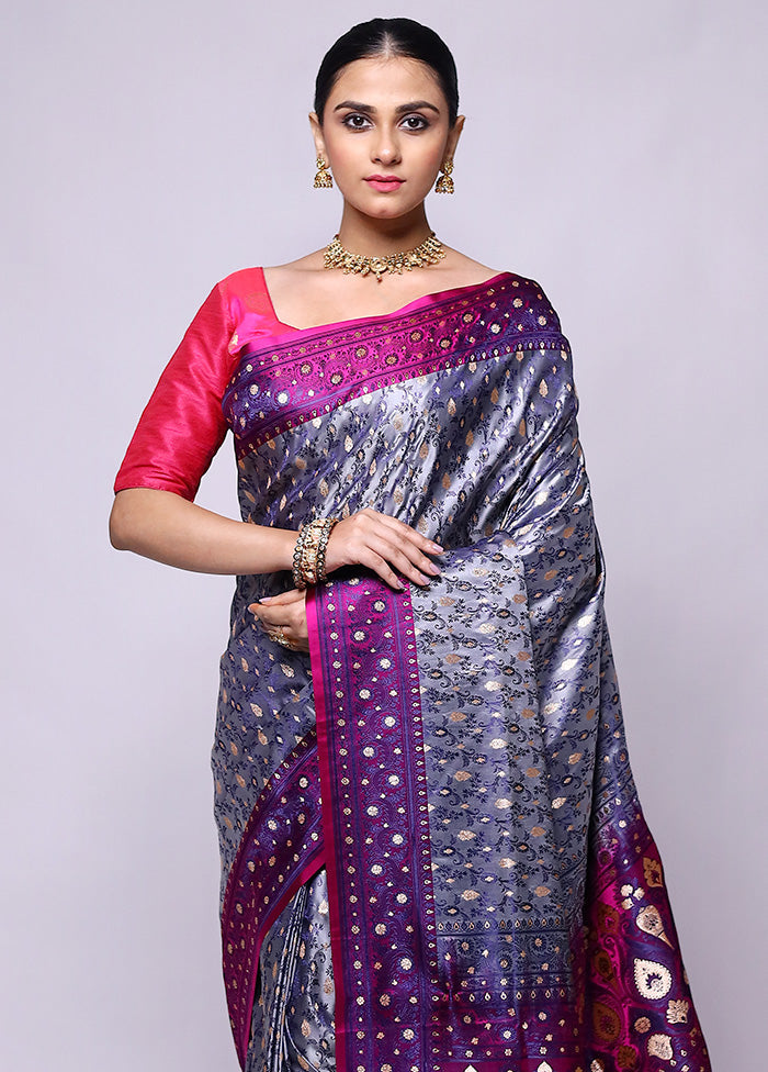 Purple Tanchoi Silk Saree With Blouse Piece