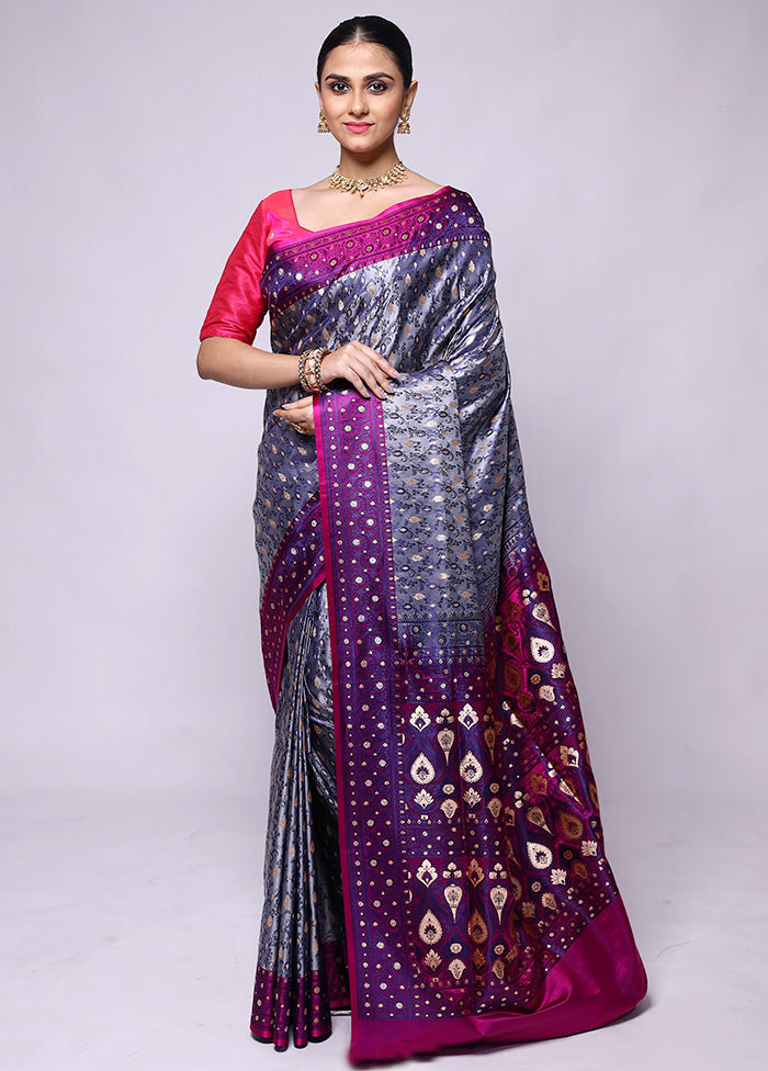 Purple Tanchoi Silk Saree With Blouse Piece