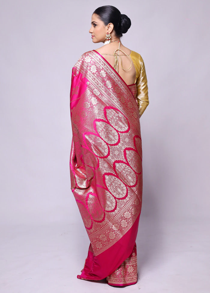 Pink Banarasi Silk Saree With Blouse Piece