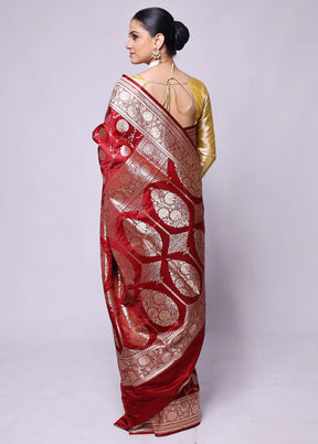 Maroon Banarasi Silk Saree With Blouse Piece