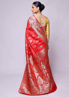 Red Banarasi Silk Saree With Blouse Piece