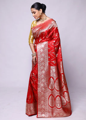 Red Banarasi Silk Saree With Blouse Piece