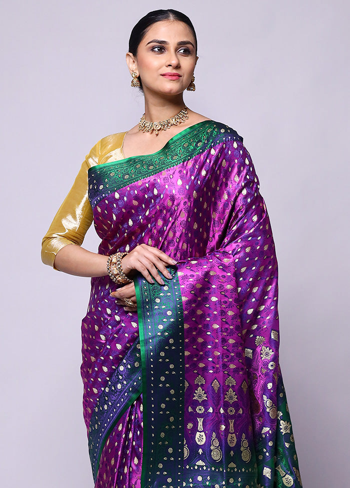 Purple Tanchoi Silk Saree With Blouse Piece