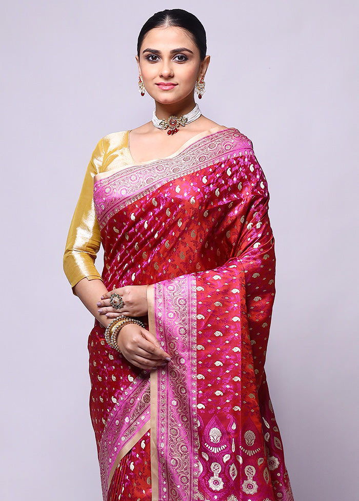 Red Tanchoi Silk Saree With Blouse Piece