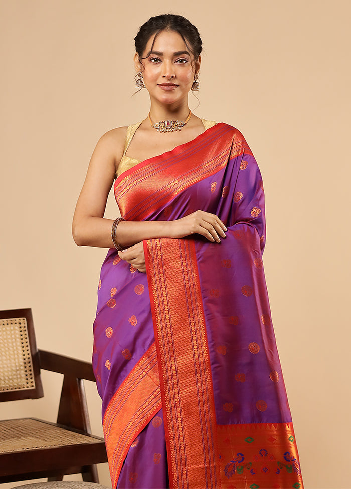 Purple Dupion Silk Saree With Blouse Piece