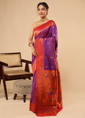 Purple Dupion Silk Saree With Blouse Piece
