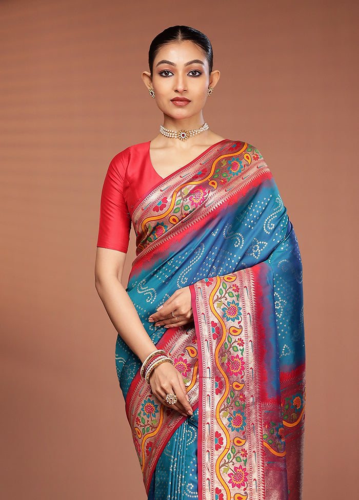 Blue Dupion Silk Saree With Blouse Piece