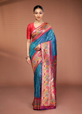 Blue Dupion Silk Saree With Blouse Piece