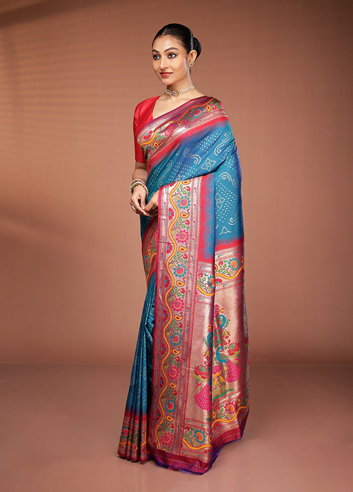 Blue Dupion Silk Saree With Blouse Piece
