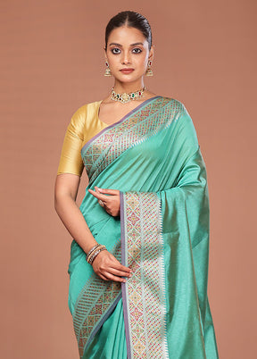 Green Dupion Silk Saree With Blouse Piece