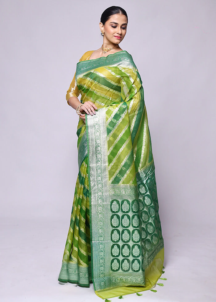 Green Organza Saree With Blouse Piece