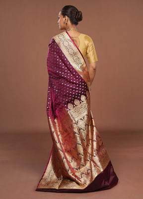 Purple Banarasi Silk Saree With Blouse Piece