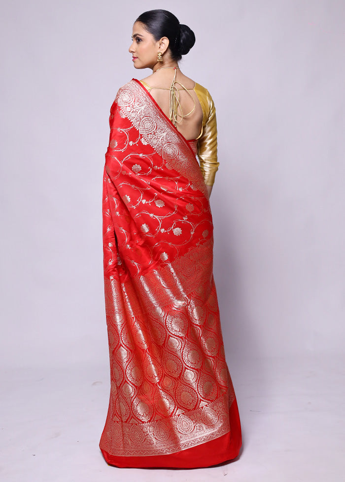 Red Banarasi Silk Saree With Blouse Piece