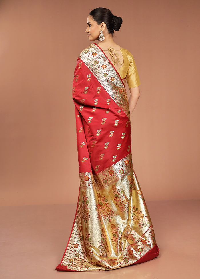 Maroon Banarasi Silk Saree With Blouse Piece