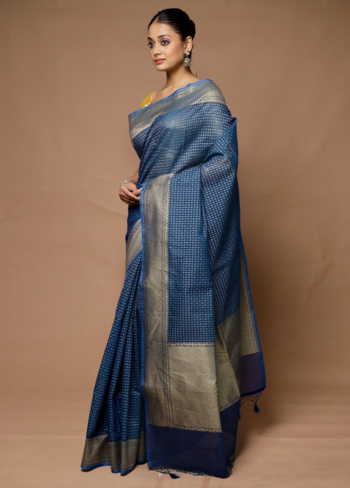 Blue Kora Silk Saree With Blouse Piece