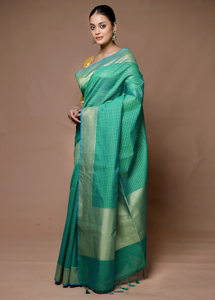 Green Kora Silk Saree With Blouse Piece