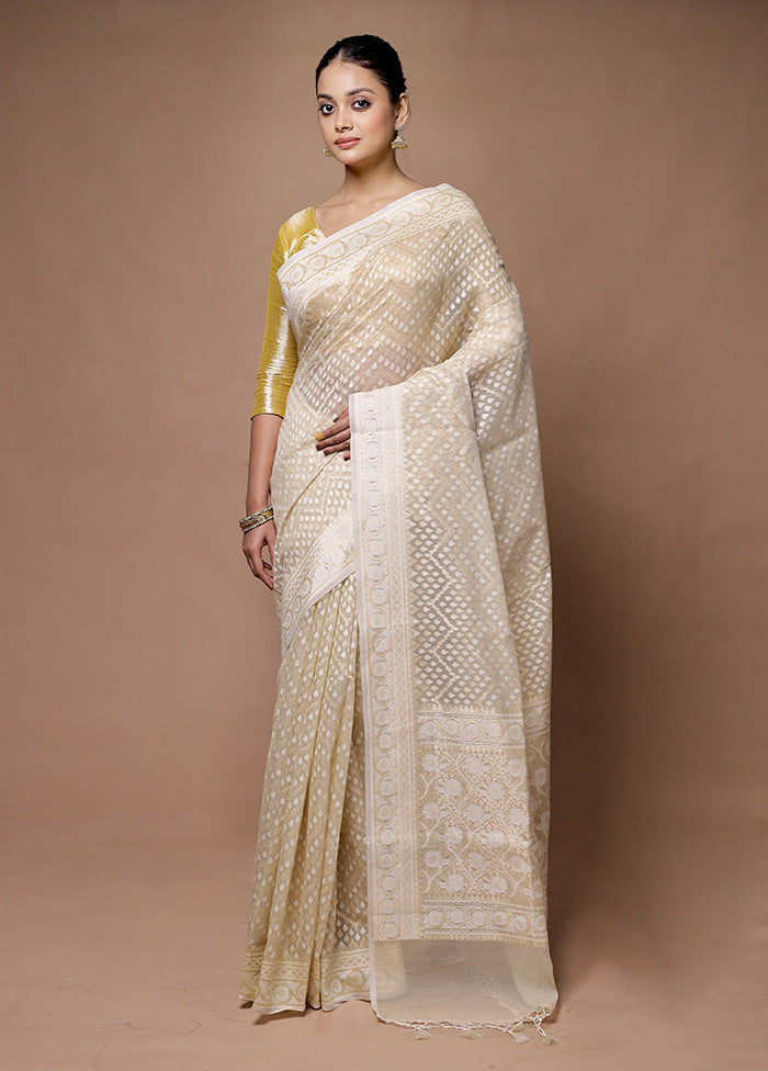 Cream Kora Silk Saree With Blouse Piece