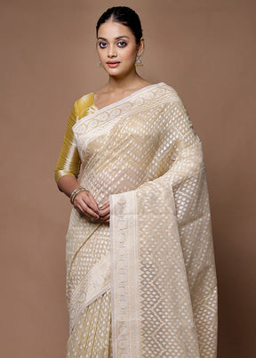 Cream Kora Silk Saree With Blouse Piece