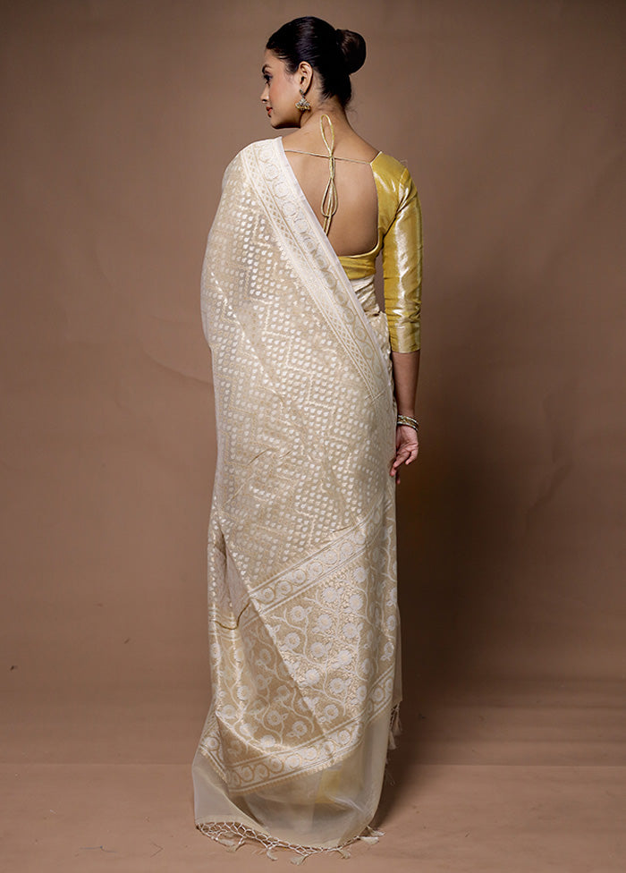 Cream Kora Silk Saree With Blouse Piece