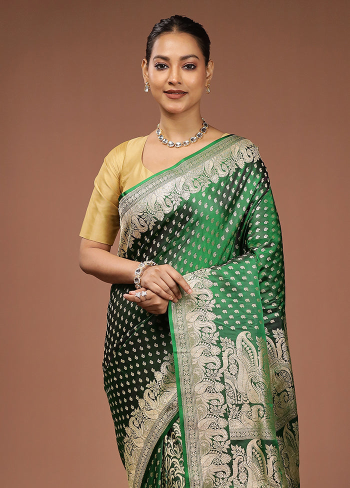 Green Handloom Banarasi Pure Silk Saree With Blouse Piece