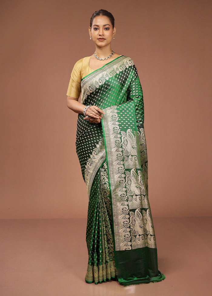 Green Handloom Banarasi Pure Silk Saree With Blouse Piece