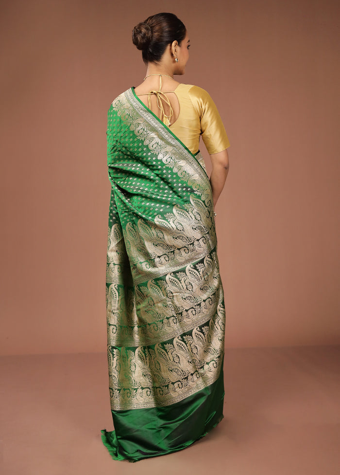 Green Handloom Banarasi Pure Silk Saree With Blouse Piece