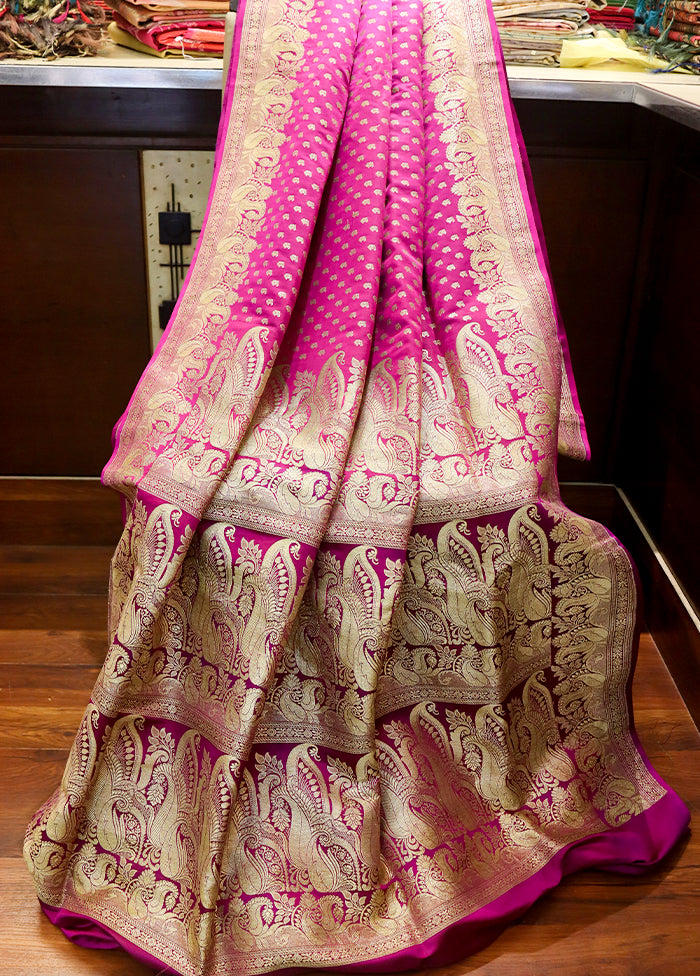 Pink Handloom Banarasi Pure Silk Saree With Blouse Piece