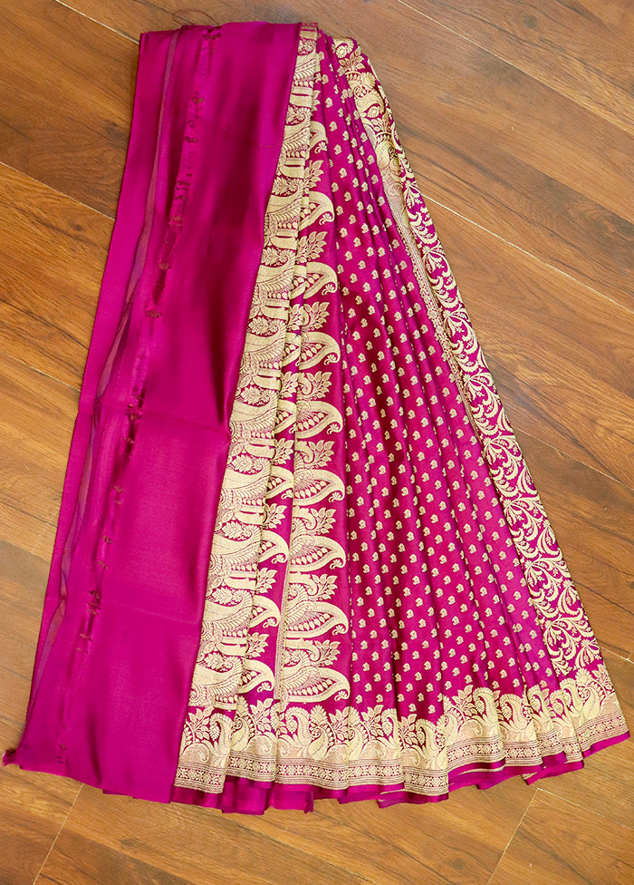 Pink Handloom Banarasi Pure Silk Saree With Blouse Piece