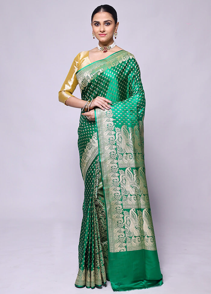 Green Handloom Banarasi Pure Silk Saree With Blouse Piece