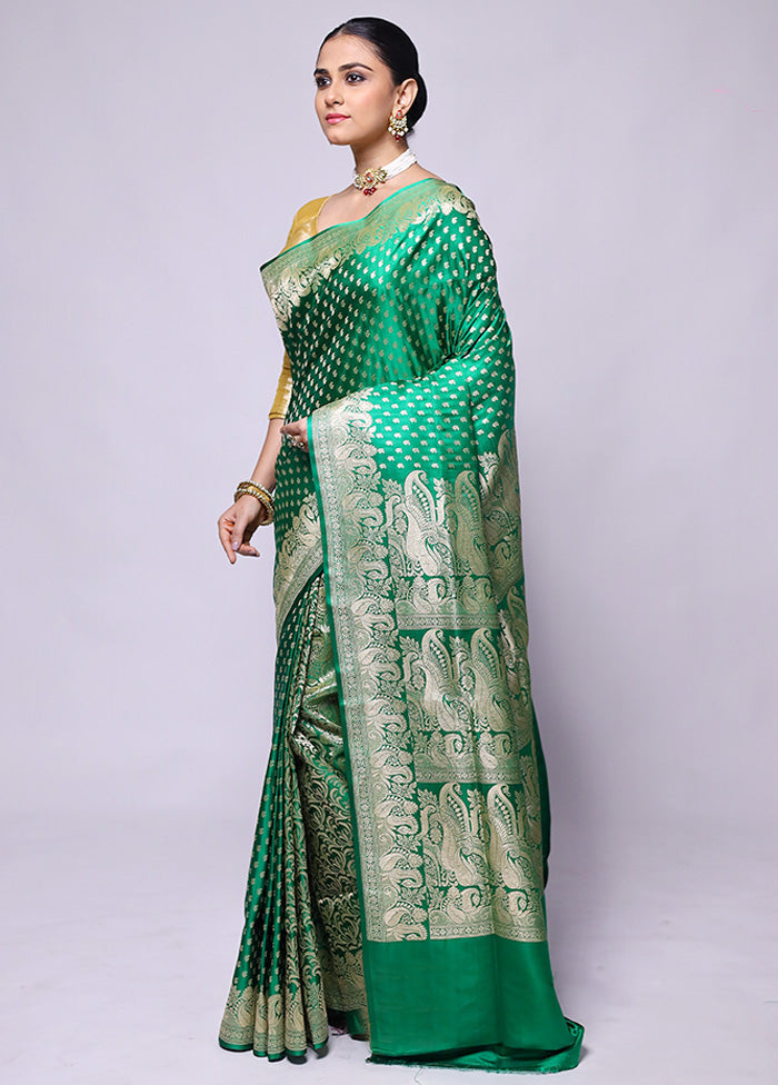 Green Handloom Banarasi Pure Silk Saree With Blouse Piece