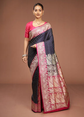 Blue Handloom Banarasi Pure Silk Saree With Blouse Piece