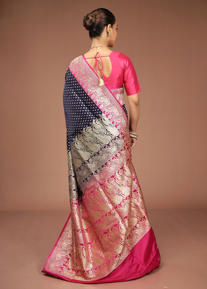 Blue Handloom Banarasi Pure Silk Saree With Blouse Piece