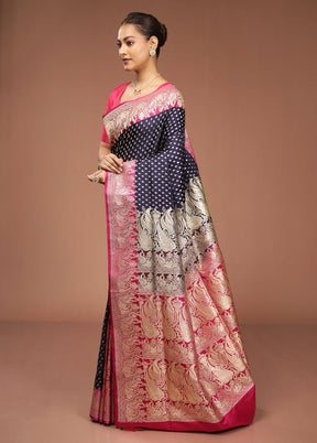 Blue Handloom Banarasi Pure Silk Saree With Blouse Piece