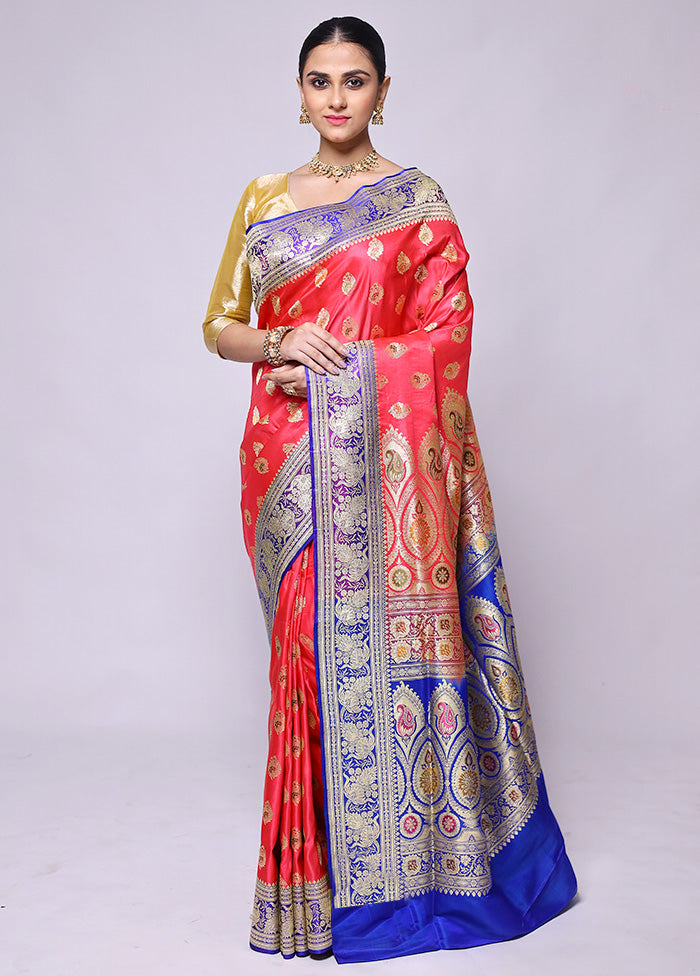 Pink Handloom Banarasi Pure Silk Saree With Blouse Piece