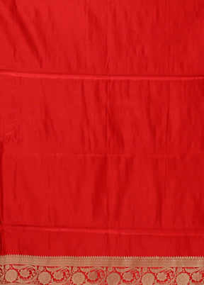 Red Handloom Banarasi Pure Silk Saree With Blouse Piece