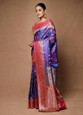 Blue Tanchoi Silk Saree With Blouse Piece