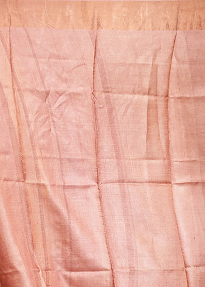 Cream Handloom Tussar Pure Silk Saree With Blouse Piece