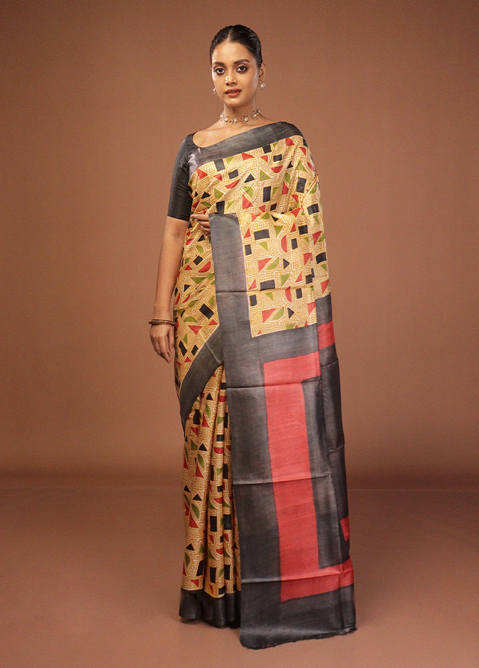 Yellow Handloom Tussar Pure Silk Saree With Blouse Piece